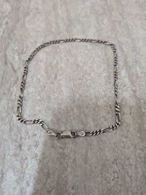 Vintage 925 Sterling Silver Figaro Chain Bracelet Anklet 10'' KA 1772 Italy